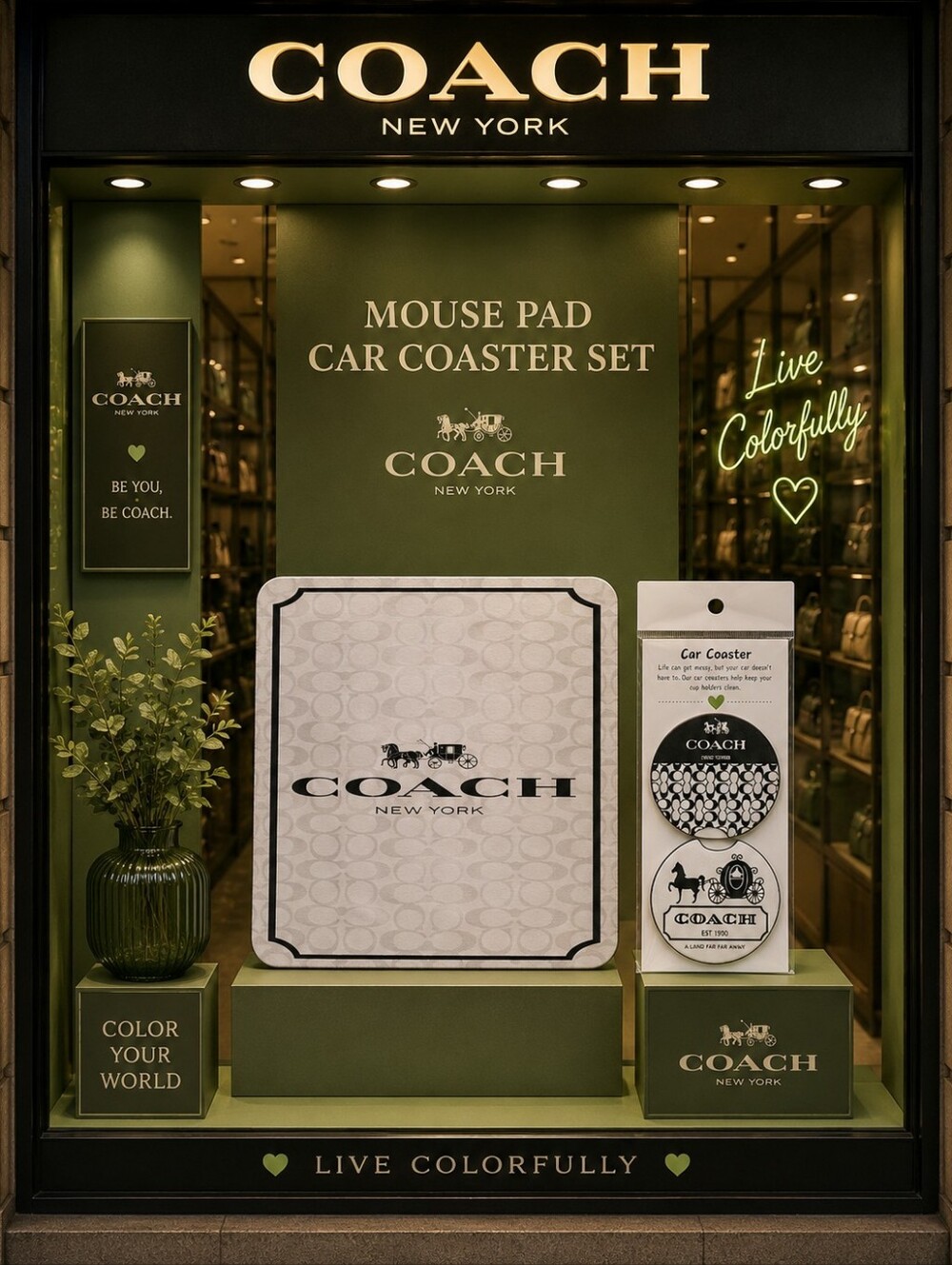 Coach Mouse Pad with Matching Car Coaster Set